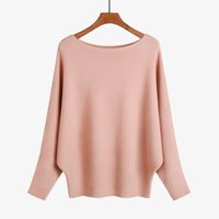 Pull en maille pour femme, nouvelle arrivée 2026, design chauve-souris, col rond, haut ample côtelé, vêtements