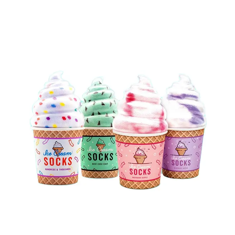 Funny cute cotton socks ice cream custom package unisex custom women socks with own logo