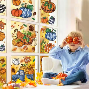 Autocollants décoratifs double face à adsorption, inspirés des vergers, pour fenêtres en PVC, avec motifs <span class=keywords><strong>Citrouille</strong></span> de Thanksgiving, Orange, Feuille d'érable et Camion bleu - Product Image 2