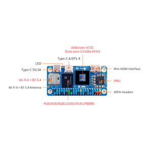 บอร์ดพัฒนา <span class=keywords><strong>Orange</strong></span> <span class=keywords><strong>Pi</strong></span> Zero 3W Allwinner A733 Octa-Core SBC WiFi 6 5.4 LPDDR5 มินิคอมพิวเตอร์บอร์ด - Product Image 3