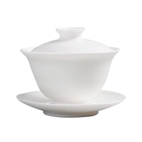 Keramik-Teeschale mit Deckel und Boden aus weißem Porzellan, Schafsfett-Jade-Optik, chinesisches Teeset Gaiwan