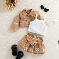 Ensemble de vêtements en denim tendance, 3 pièces, tenue rose avec nœud, veste, jupe et haut, Conjunto De Ropa Denim