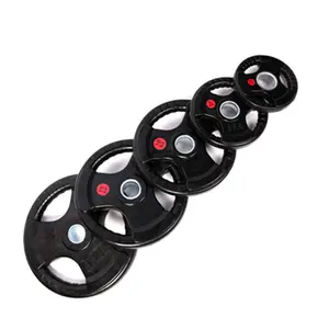Black Rubber Encased Barbell Weight Plates With Three Holes And Hand Grip Weightlifting Fitness 1.25kg 2.5 Kg 5kg 10kg 15kg 25kg