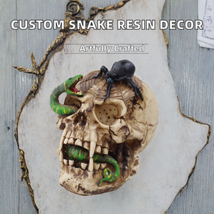 Décoration créative en résine pour Halloween : <span class=keywords><strong>Squelette</strong></span> et tête <span class=keywords><strong>de</strong></span> <span class=keywords><strong>serpent</strong></span>, sculpture gothique <span class=keywords><strong>de</strong></span> tête humaine, statue décorative pour fête et maison - Product Image 2