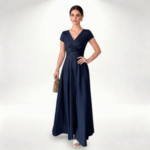 Abito lungo da donna elegante in raso tinta unita, modello A-line con scollo a V, maniche a cappuccio e vita naturale, lavabile, romantico, per primavera/autunno/<span class=keywords><strong>estate</strong></span> - Product Image 2