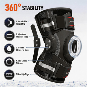 Genouillère articulée réglable avec stabilisateurs latéraux doubles amovibles, support de genou sportif pour hommes et femmes, course à pied, basketball, fitness - Product Image 3