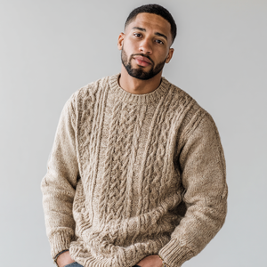 Suéter de <span class=keywords><strong>lana</strong></span> de punto <span class=keywords><strong>aran</strong></span> para hombre, grueso, con estampado geométrico de pescador, transpirable, antiarrugas, para otoño - Product Image 5