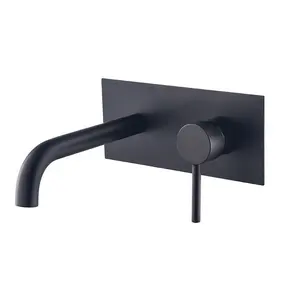 Черный настенный смеситель для ванной комнаты, смеситель для раковины с одной ручкой и шероховатым клапаном