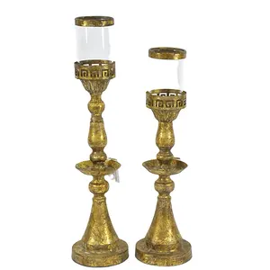 Lukcywind antique Gold glass hurricane Gift floral decorative metal candlestick