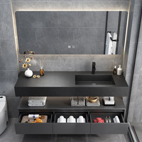 Ensemble de meuble-lavabo mural de salle de bain de style hôtel moderne de luxe avec miroir, résistant à l'eau, en plaque de roche sans joint