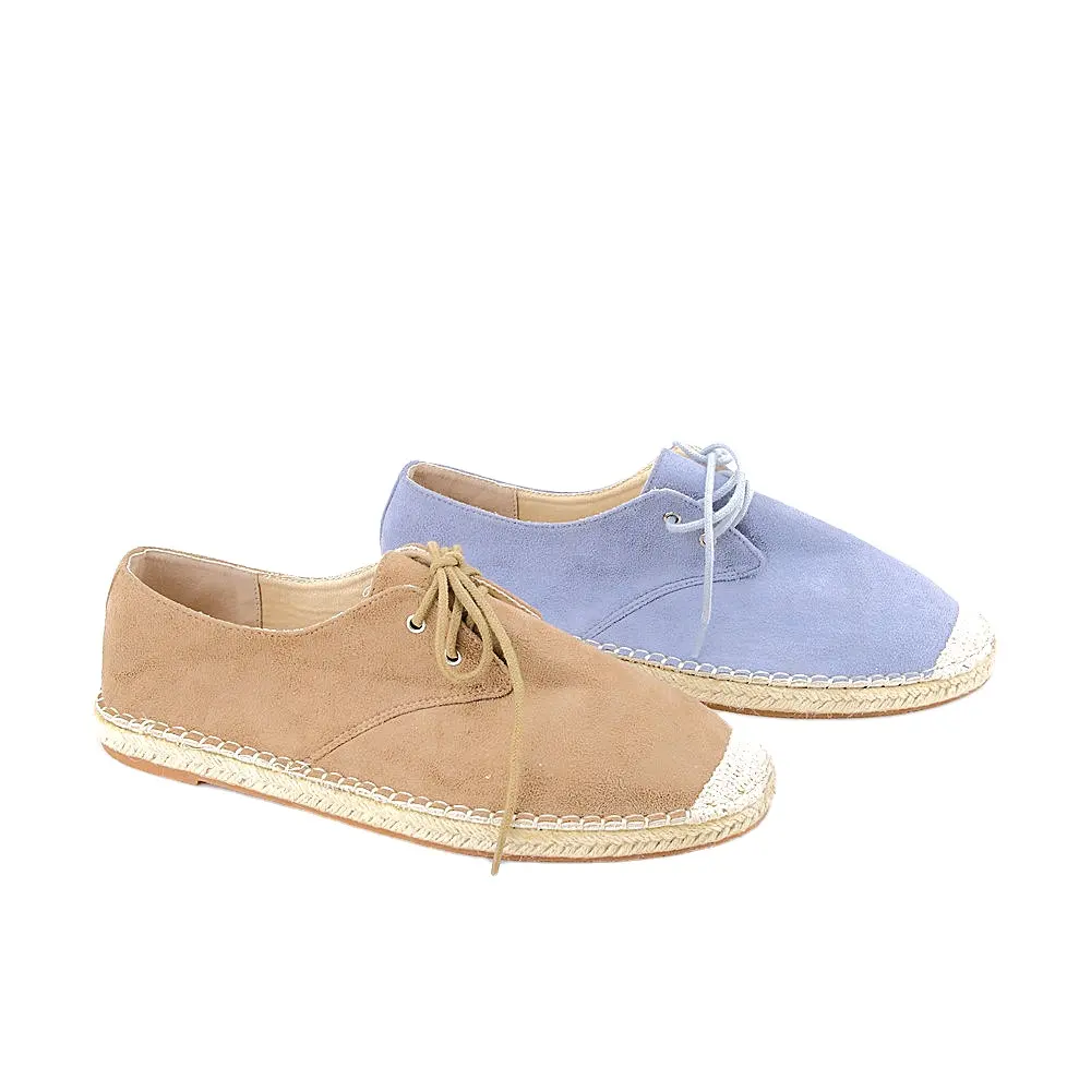 OEM & ODM Ladies flat causal lace up espadrilles shoes fashion comfort flat jute shoes for women