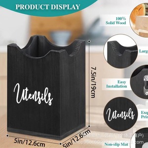 Caja de Almacenamiento de Escritorio de Madera Maciza, Negra, Rectangular, Organizador de Utensilios de Cocina, Tipo Vertical, Multifuncional - Product Image 3
