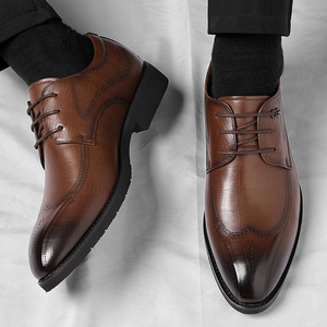 Chaussures habillées en cuir pour hommes, style Oxford, à bout pointu, à lacets, semelle souple, pour mariage, printemps, affaires - Product Image 2