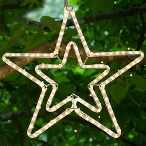 Popular Hot Selling Outdoor Metal Wired Frame LED Rope Hanging 2D Double Layered Star Holiday Decorative Lighting Luces Navida