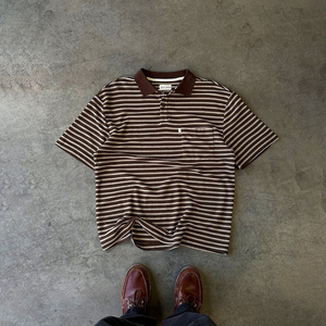 <b>Men</b> 100% Cotton <b>Striped</b> Blank Design Short Sleeve Tee Oversized Baggy Casual Button Polo <b>Shirts</b> Short Sleeve Custom <b>T</b> <b>Shirt</b> - Product Image 1
