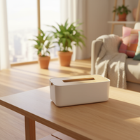 Estojo de Lenços de Papel Sustentável de Bambu Sem Plástico com Tampa de Bambu Removível, Dispensador de Guardanapos Resistente para Cozinha, Mesa de Jantar e Restaurante