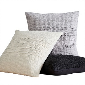Solid Color Woven <b>Throw</b> Pillow Cover Square Bohemian Style Removable Washable Wool 100% Cotton Filling Non-Toxic Zipper Decor - Product Image 1