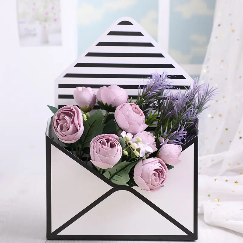 Estilo envelope de papelão dobrável caixa de papel de embalagem para o casamento flores rosas