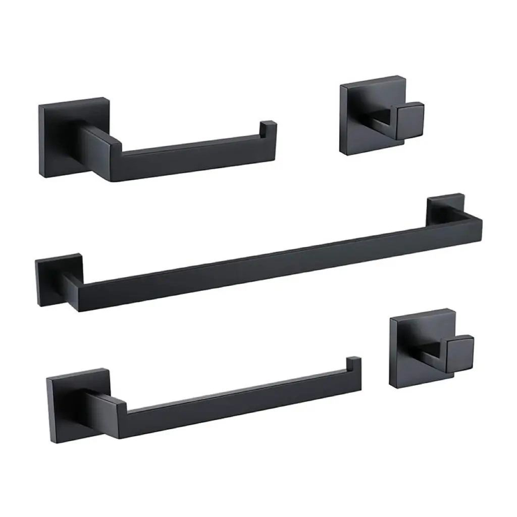 SS304 Stainless Steel Matt Black 3 pieces or 5pieces Bathroom Accessories Set Paper Holder Towel Shelf