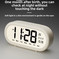 Jam Alarm Asrama Anak Pelajar dengan Termometer Lampu Malam LCD Multifungsi Bertenaga Baterai