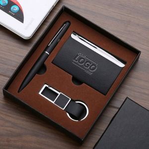 Ensemble cadeau personnalisé pour cadres : stylo en cuir personnalisé, porte-clés et porte-cartes - Cadeaux d'entreprise parfaits - Product Image 1