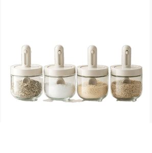 Bouteille d'assaisonnement en verre avec cuillère télescopique, boîte de rangement de sel de cuisine, étanche et étanche à l'humidité, 1 pièce - Product Image 1
