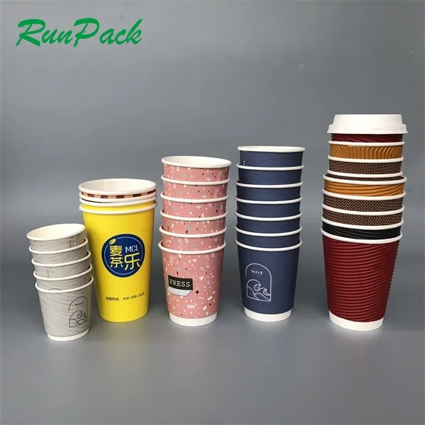 Taza de papel de pared doble y simple, taza de papel para bebidas gaseosas, impresión personalizada, precio al por mayor, tazas de café de papel