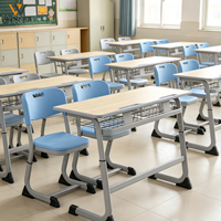 Ensemble de chaise de bureau pour étudiants ergonomique moderne de qualité supérieure, respectueux de l'environnement, avec hauteur réglable, structure en métal, chaise en plastique, tiroir de rangement, école