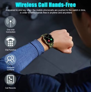 DF TAC <b>Rectangular</b> Tactical Smart <b>Watch</b> HT26 Black Green Blue Camo Wood Stainless Steel Silicone Strap IP68 Waterproof - Product Image 2