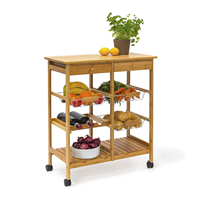 Carrito de Cocina Rodante de Bambú con Ruedas, Soporte para Horno de Microondas, Carrito de Almacenamiento y Mesa Auxiliar