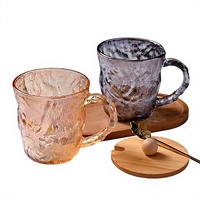 Tasse à café Raymond en verre sodocalcique transparent fait main, motif glacier, texture japonaise, compatible lave-vaisselle, durable, pour la maison