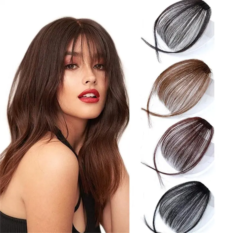 Women Black Brown Human Air Hair Wig Bangs Fringe Hairpiece Natural Hair Extension Clip in Hair Bangs