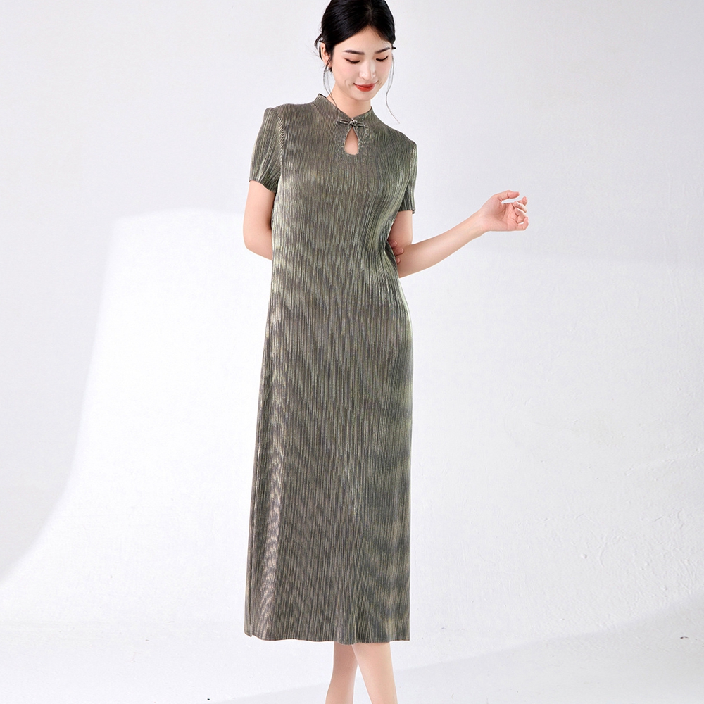 chinese dress ladies Maxi Dress with Chinese Collar & Buttoned Bodice  Flared Frock Style   Yara wear