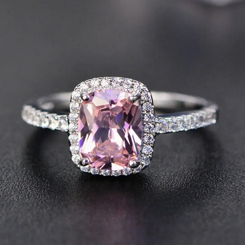 Wholesale Fashion Jewelry Engagement Wedding Rings Women Heart Shape 925 Sterling Silver Pink Diamond Ring