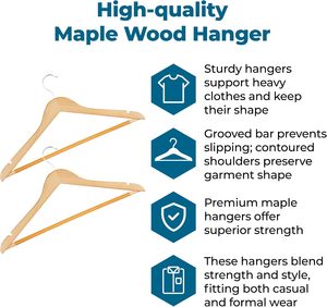 Cintre en bois massif de qualité supérieure, antidérapant, pour gagner de la place dans les magasins, supermarchés, salles de bain et utilisation en extérieur - Product Image 5