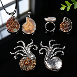 Set di Gioielli all'Ingrosso con Fossile Naturale di Ammonite: Spilla a Forma di Polpo, Ciondolo, Collana e Anello per <span class=keywords><strong>Donna</strong></span> - Product Image 2