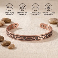 Bracelet jonc ouvert vintage en cuivre pur à 99 %, forme cœur magnétique, aimant puissant, réglable, unisexe, bijou de santé, cadeau pour adultes