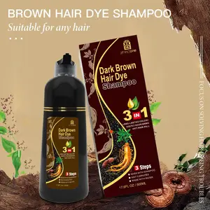 Factory Professional Lasting Coloring 500ml Non-stick Scalp Herbal 3 In 1 Ginseng Dark Brown Hair Dye Shampoo