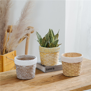 FANGSHENG Moderne Jaune Cylindre Succulent Planteur Pas Cher Tissé Seagrass Ciment Pots De Fleurs pour La Maison Jardin - Product Image 1