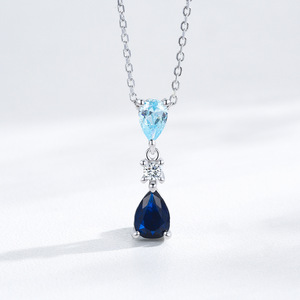 Collier pendentif en forme de larme en argent sterling S925 avec zircon bicolore en forme de poire, version cuivre personnalisable, Larmes de sirène, pour femmes - Product Image 4