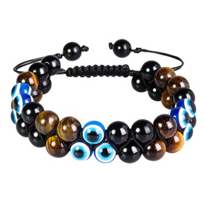 Bracciale Intrecciato Bohemien all'Ingrosso con Ematite, Occhio di <span class=keywords><strong>Tigre</strong></span> e Occhio del Diavolo Blu, Perline di Cristallo a Forma di Occhio per Creazione Gioielli, Sfera Trendy - Product Image 6