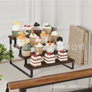 Étagère de rangement créative en fer et bois, étagère de rangement à plusieurs niveaux en bois pour la maison, présentoir à desserts en bois massif pour bureau - Product Image 1