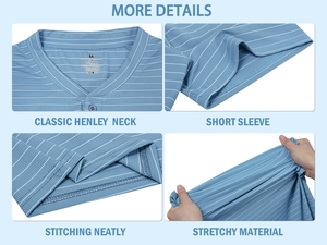 Nuevas Camisetas de Golf a Rayas Henley para <span class=keywords><strong>Hombre</strong></span>, Camisetas de Manga Corta que Absorben la Humedad y se Secan Rápidamente, Transpirables, de Nailon/Spandex, OEM - Product Image 5