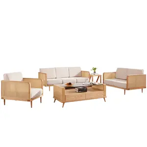 Sofá de 3 plazas de ratán Natural para exteriores 2024, sofá de madera de teca Oriental