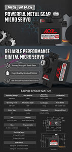 B9DLS 180 מעלות גלגלי שיניים מתכתיים 9 גרם 2 ק\\\"ג מיקרו סרוו בעל מומנט גבוה - Product Image 6