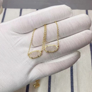 Produttore di Gioielli Personalizzati Collana con Pendente in Cristallo Ovale Blu Quarzo Rosa Placcato Oro 14K 18K con Catena a Corda per Donne - Product Image 2