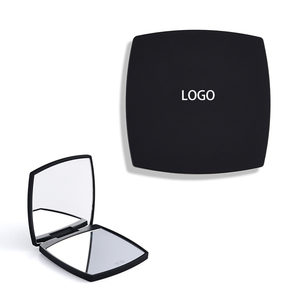 Brand Name Embossed Logo High End Dual Sided Black Folding Custom Logo Personalized <b>Square</b> Travel Pocket <b>Mirror</b> - Product Image 2
