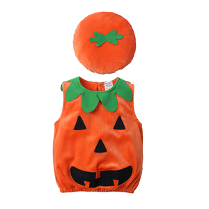 Abbigliamento per neonati a tema zucca per Halloween, vestiti per bambini e bambine, abiti senza maniche per neonati, magliette + cappello abbinato - Product Image 4