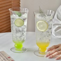 Hoogvoetig fruittheeglas, minimalistisch cocktailglas voor sap, koude dranken, bruiswater, café, bar, zomer, dagelijks gebruik