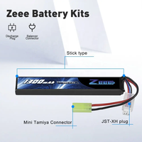 Zeee baterai isi ulang Aksesori Airsoft, baterai isi ulang 7.4v 1300mAh untuk senapan angin dan konektor Tamiya Mini